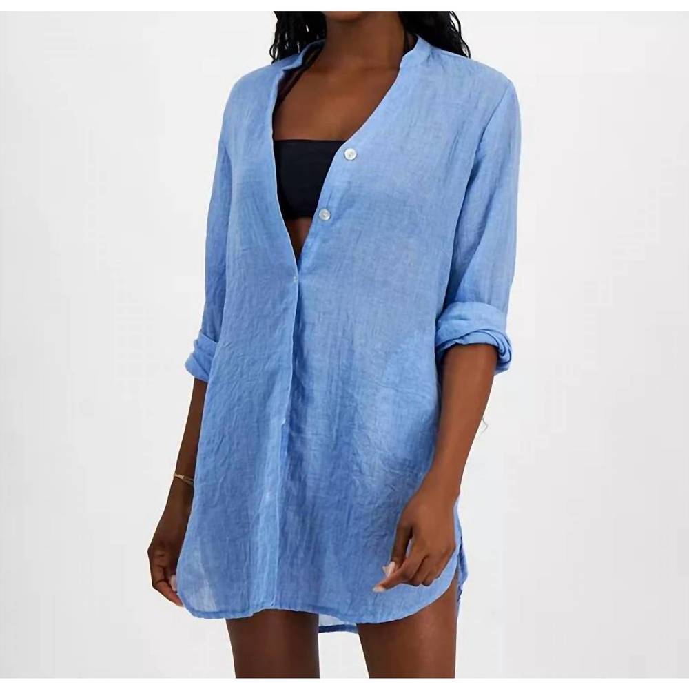 NEW J.VALDI women's big shirt button-front long-sleeve swim cover-up in chambray